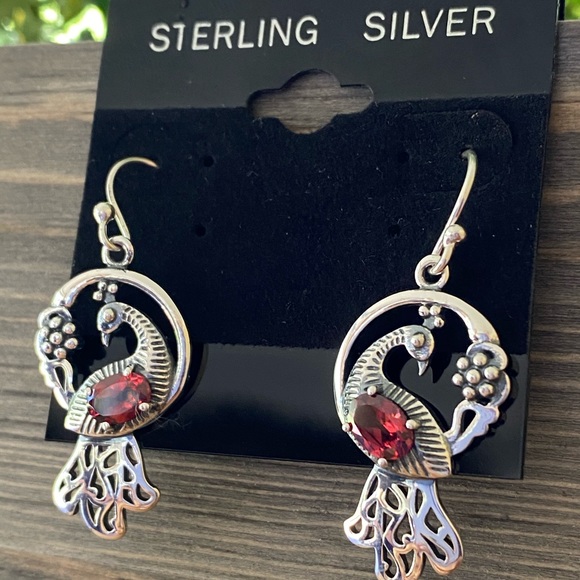 NEW Sterling Silver and Gemstone Peacock Earrings - Picture 6 of 8